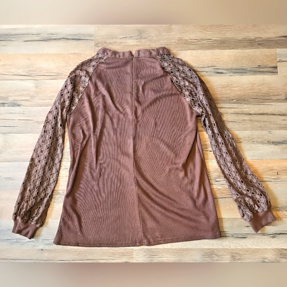 Miholl Brown Blouse With Lace Long Sleeves Size Large
